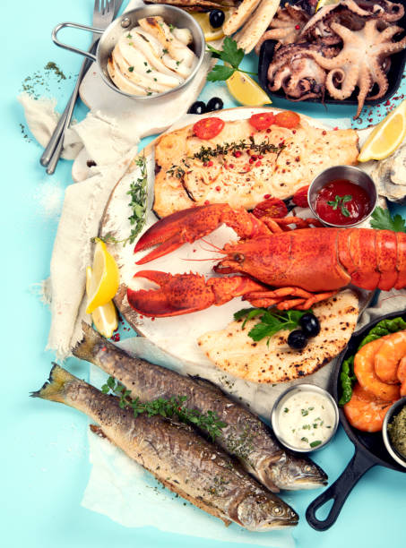 istock Various seafood and fishes dishes 1435230813