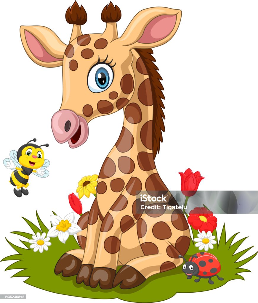 Phim Hoạt Hình Hươu Cao Cổ Nhỏ Với Con Ong Trên Cỏ Hình minh họa ...