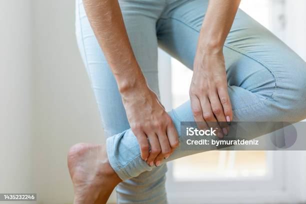 Pain In Calf Muscle Of The Woman Stock Photo - Download Image Now - Leg, Restlessness, Illness
