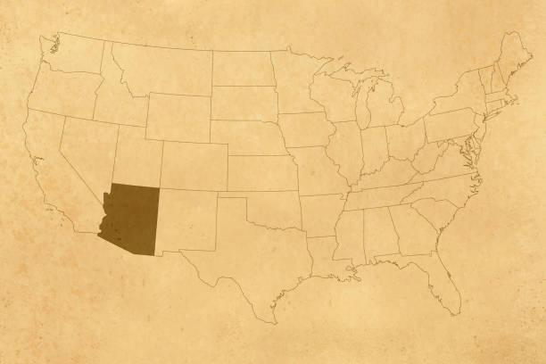 istock USA map series with Arizona, old paper, borders only 1435232401