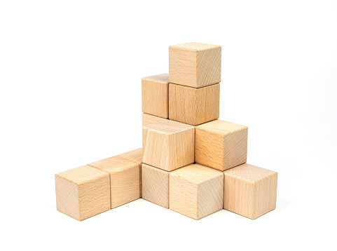 Wood Cube Block Construction on White Background