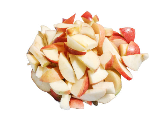 istock Apple pieces isolated on white background. Fresh apple 1435235581