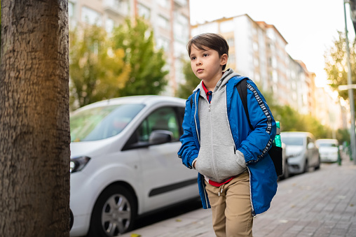 Portrait of a school kid, going to school