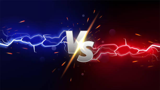 istock Versus Banner With Fire Sparkling and Lightning Strikes. Isolated on Red and Blue Background. Easy to Edit. Vector Illustration 1435238011