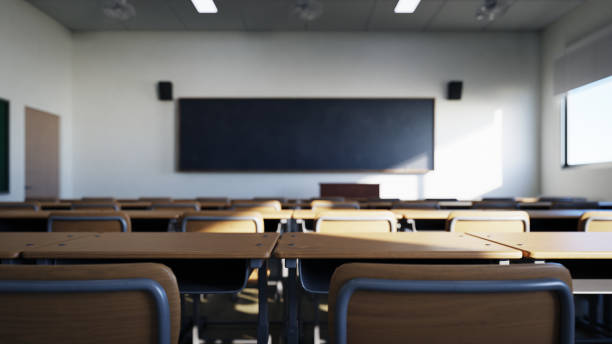 empty classroom without student, 3d rendering empty classroom without student empty desk in classroom stock pictures, royalty-free photos & images