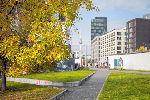 modern berlin cityscape with tv tower in sunny autumn