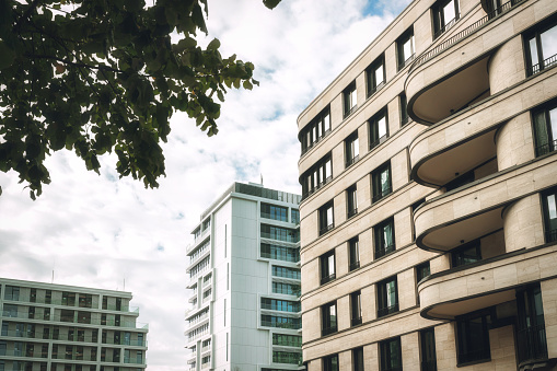 modern apartment building with curved balconies in Berlin Friedrichshain