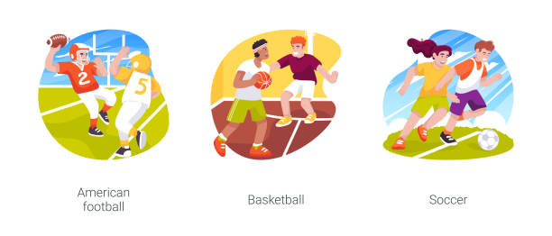 wychowanie fizyczne w szkole średniej izolowany zestaw ilustracji wektorowych z kreskówek - football education tall sport stock illustrations