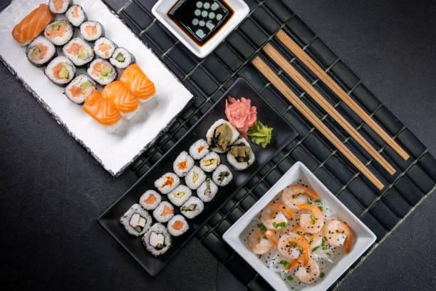 istock Various dishes of Asian cuisine with typical sushi 1435247083