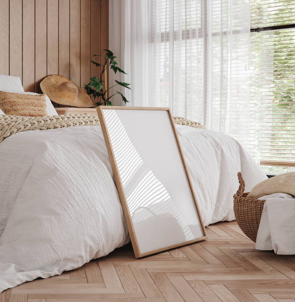 istock Mockup frame in cozy bedroom interior background 1435247678