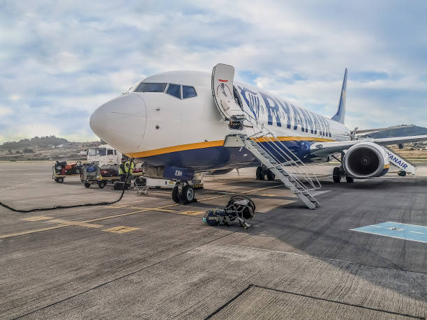 Ryanair aircraft at Tenerife Norte Airport stock photo