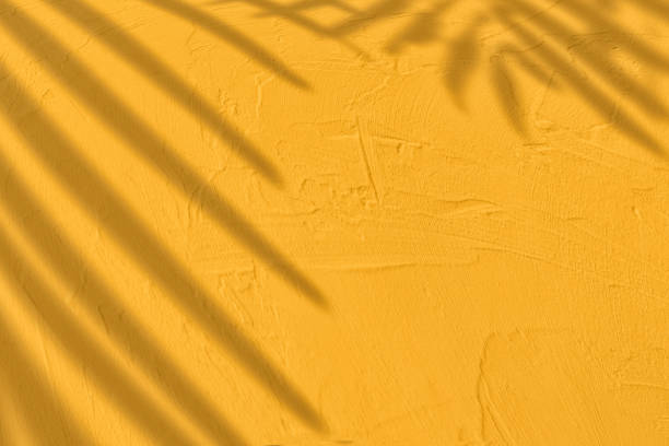 istock Shadow of leaves on yellow concrete wall texture background 1435247957
