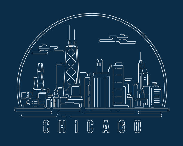Cityscape with white abstract line corner curve modern style on dark blue background, building skyline city vector illustration design - Chicago Cityscape with white abstract line corner curve modern style on dark blue background, building skyline city vector illustration design - Chicago chicago skyline stock illustrations