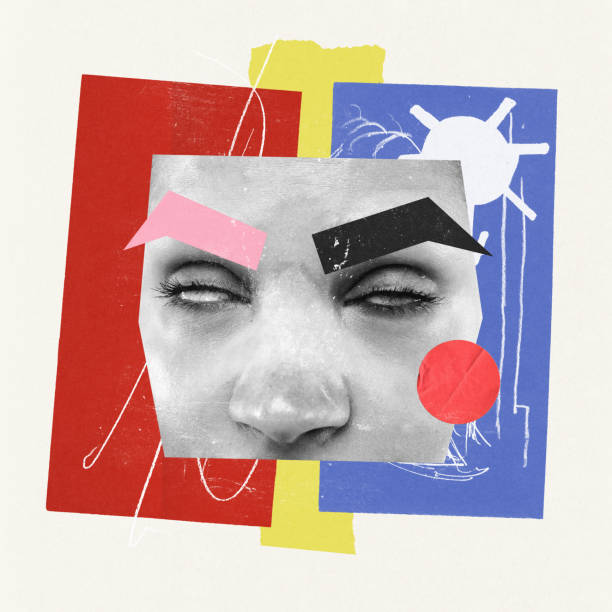 istock Contemporary art collage. Creative bright design. Female face part expressing annoyance, rolling eyes 1435251328