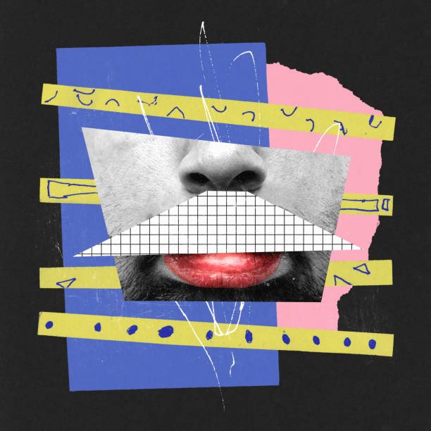 istock Contemporary art collage. Creative bright design. Male face part with mosaic elements. Funny emotions 1435251343