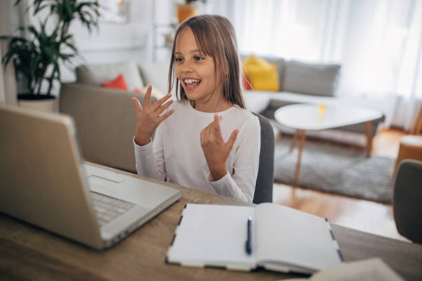 istock Little girl on online class 1435251355