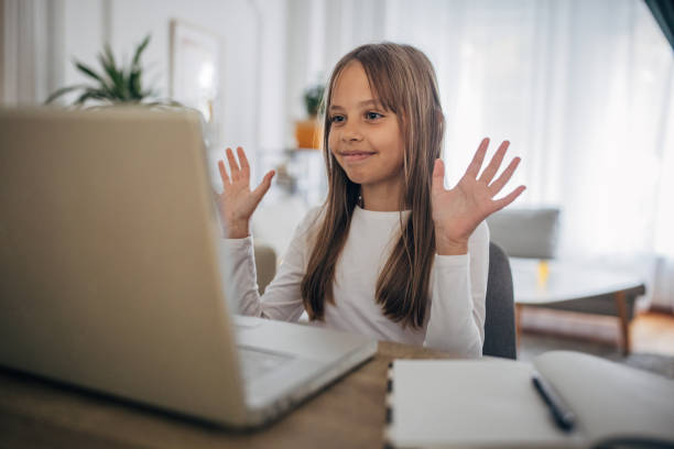 istock Little girl on online class 1435251504