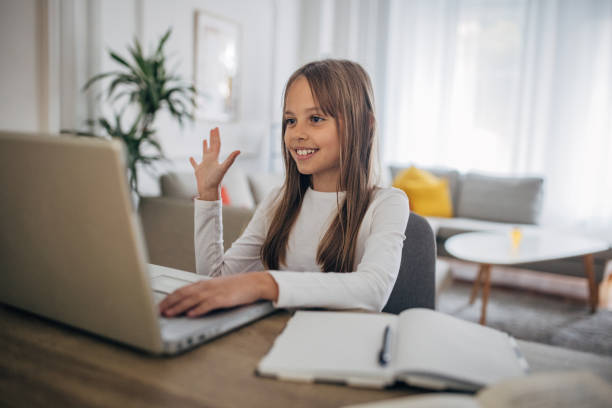 istock Little girl on online class 1435251529