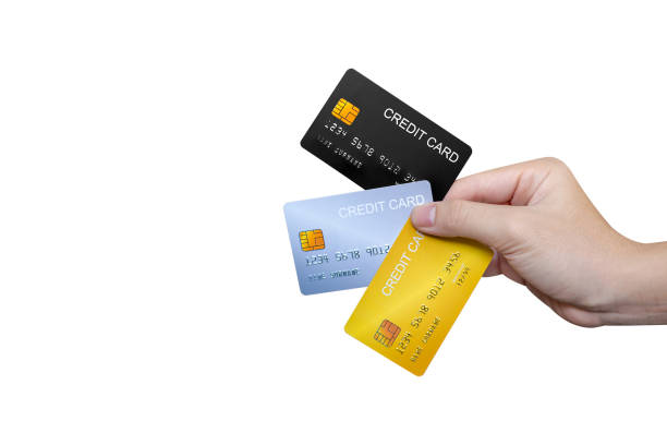 istock Hand showing credit card isolated on white background. 1435251676