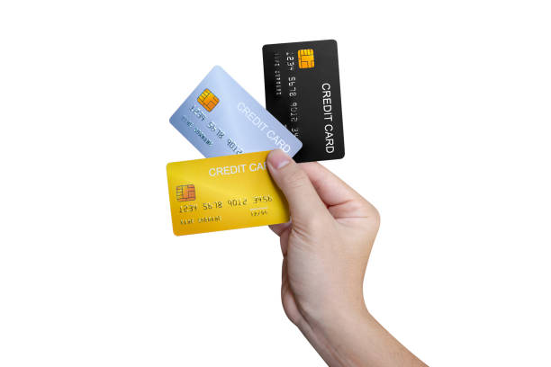 istock Hand showing credit card isolated on white background. 1435251677