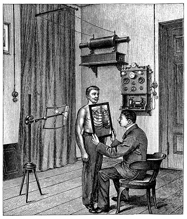 Doctor analyzing an x-ray - vintage illustration