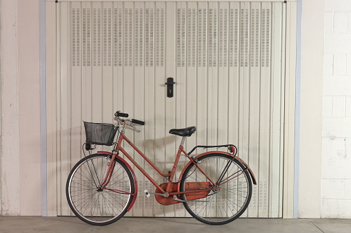 Garage box with vintage bicycle.
