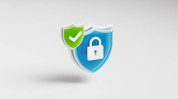 istock Security Shield Blue Padlock Icon Green Tick Symbol Glass 3D Render 1435257189