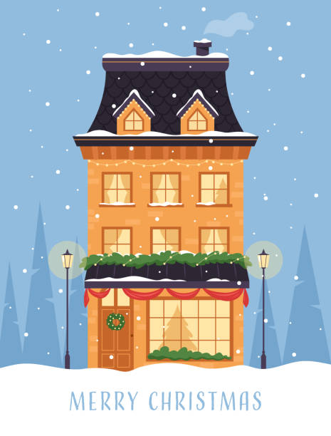 ilustrações de stock, clip art, desenhos animados e ícones de christmas snowy house - christmas house