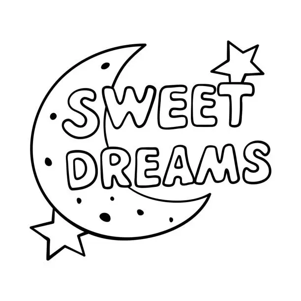 Vector illustration of Isolated vector illustration of sweet dreams sign with Moon. Cute thin line icon for design, cover etc.