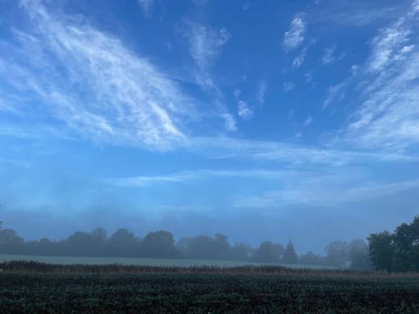 hermosa mañana brumosa y brumosa - suffolk winter england fog fotografías e imágenes de stock