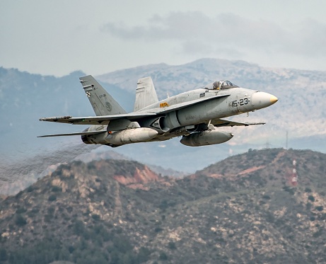 Malaga, Spain – February 20, 2020: A beautiful shot of an F-18 Hornet of the Spanish Air Force