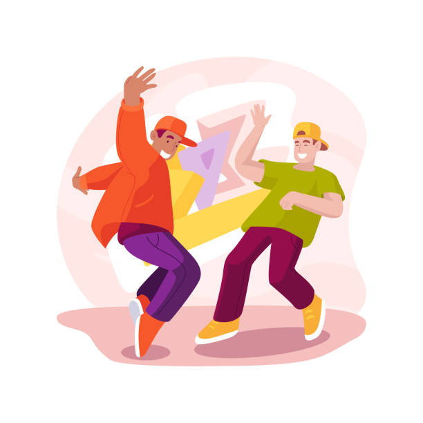 힙합 전투 고립 만화 벡터 일러스트. - dancing dancer hip hop jumping stock illustrations