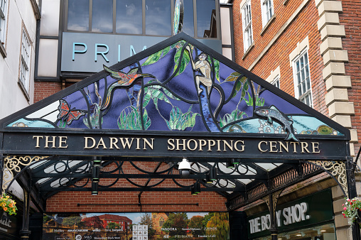 Shrewsbury, UK-  July 14, 2022: The Darwin Shopping Centre in Shrewsbury, England.