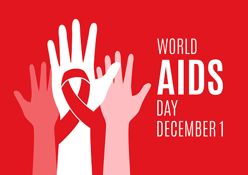 Hands up white silhouette on a red background icon vector. December 1. Important day