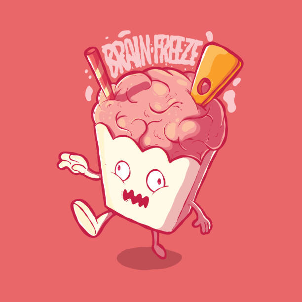 Zombie ice package character with brain freeze vector illustration. F Zombie ice package character with brain freeze vector illustration. Funny, scary, food design concept. melting brain stock illustrations