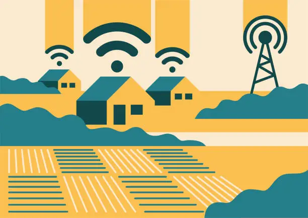 Vector illustration of Rural broadband - internet for agriculture