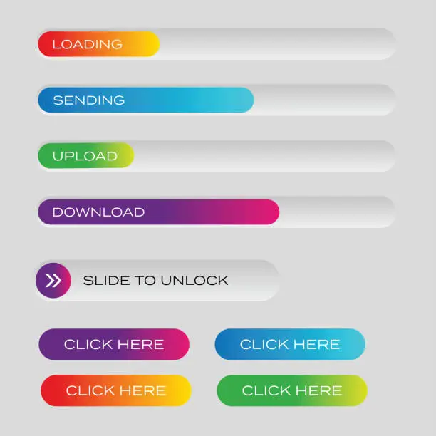 Vector illustration of Progress bar Upload Download web button