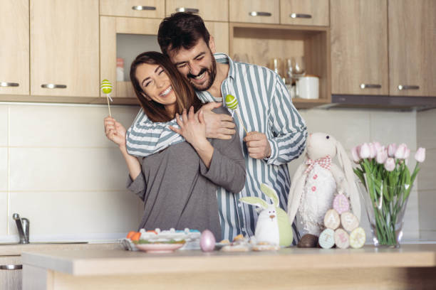 istock Young couple in love setting Easter decoration 1435281349