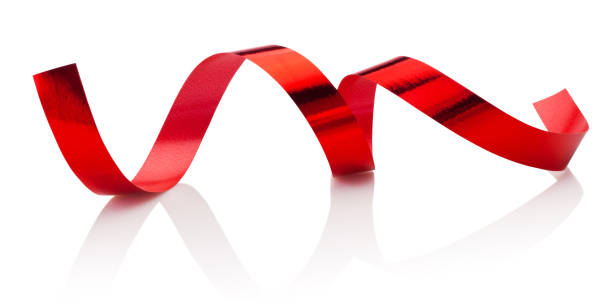 istock Shiny red curling ribbon isolated on white background 1435281631