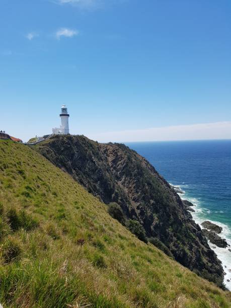 istock Vertical low-angle of Cape Byron lighthouse on the hill covered with grass, seascape around 1435283883