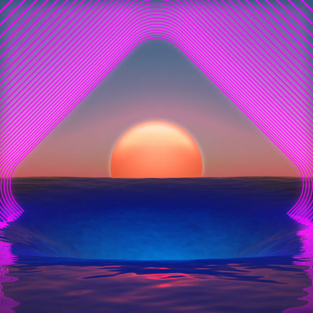 istock futuristic background with neon corridor at sea sunset 1435284051