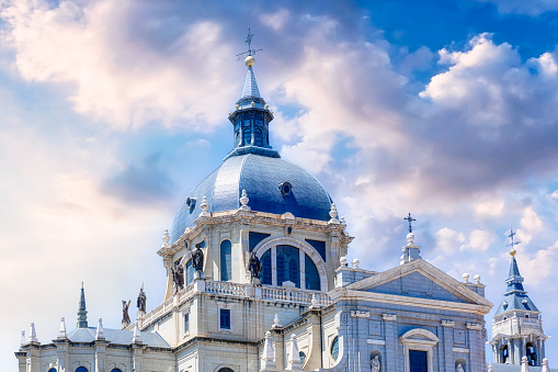 The blue dome on a catholic church in Madrid, Spain
