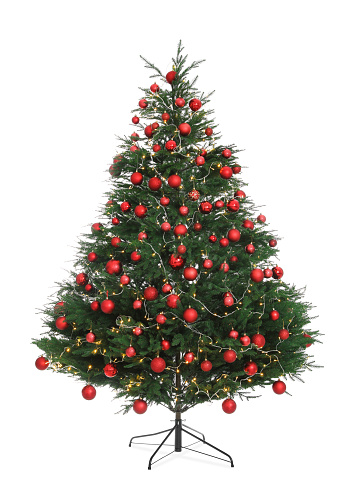 Christmas tree with beautiful decorations isolated on white