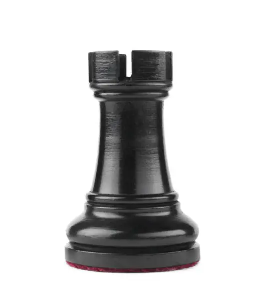 Black rook isolated on white. Chess piece