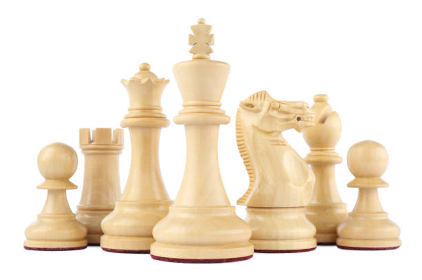 istock Set of wooden chess pieces on white background 1435289422