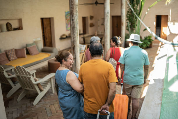 istock Mature couple talking while arriving to their accommodation 1435291531