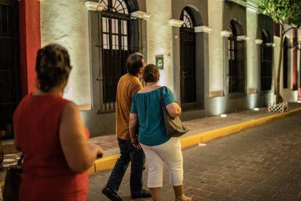 Mature couple walking at the historic district