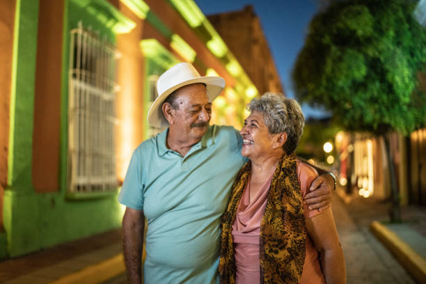 istock Senior couple talking at the historic district 1435299556