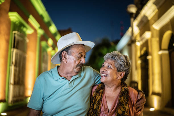 istock Senior couple talking at the historic district 1435299557