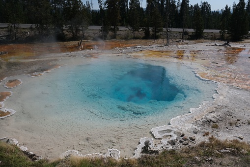 A close-up shot of the Yellowstone's most iconic hot spring